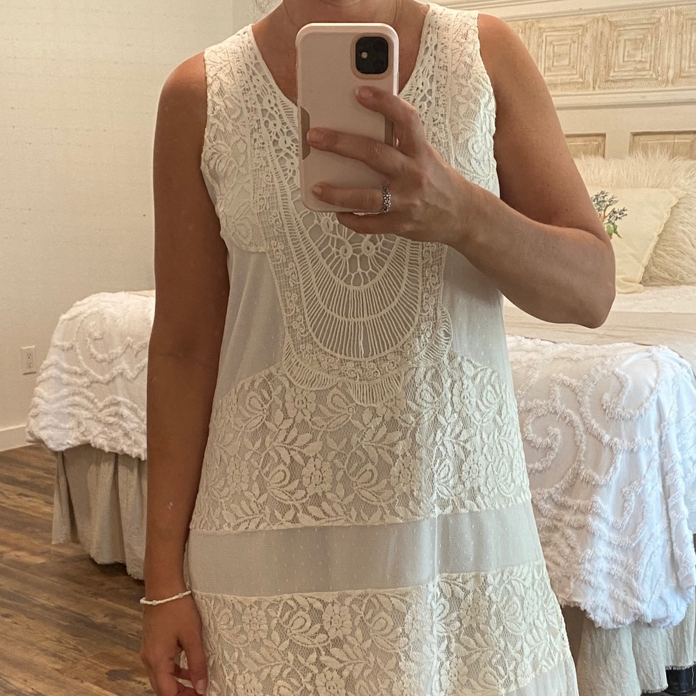 Cream colored lace shift dress